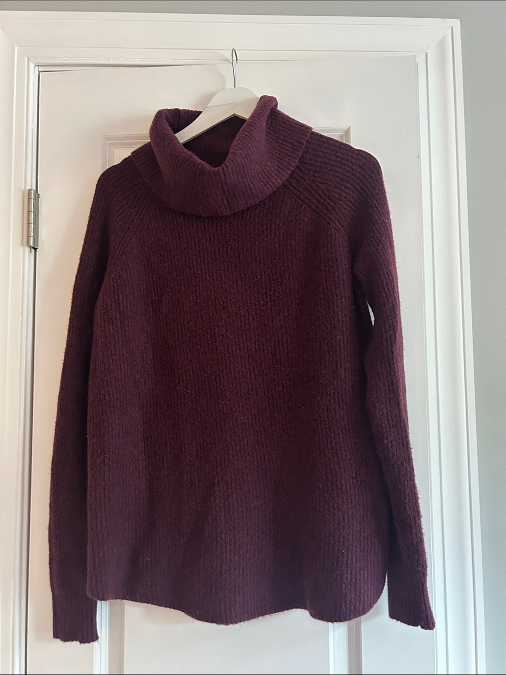 LOFT Plum Ribbed Cowl Neck Sweater